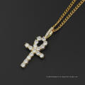 Bling Bling Hip Hop Kupfer Micro Pave mit AAA CZ Zirkon Kreuz Ägypten Anka Anhänger Halskette Schmuck